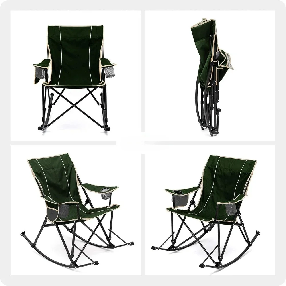 Rocking Camping Chair 2 Pack, Outdoor Oversized Folding Lawn Chair with Pocket, with Carry Bag for Outdoor/Picnic/Lounge/Patio