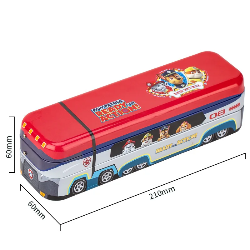 Cartoon Kawaii Paw Patrol Rescue Bus Stationery Box Tinplate Three-Layer Foldable Pencil Box Multi-Function Metal Storage Box view 4