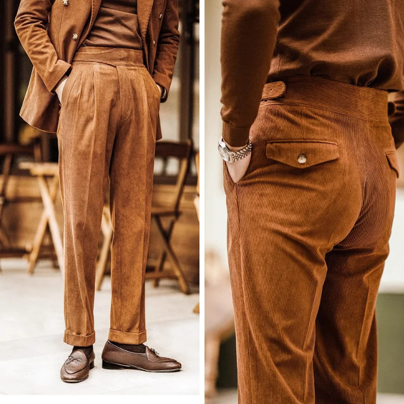 

Повседневные брюки прямого кроя со средней талией 2025 года, осенние и зимние брюки в британском стиле ретро, мужские вельветовые брюки ﻿