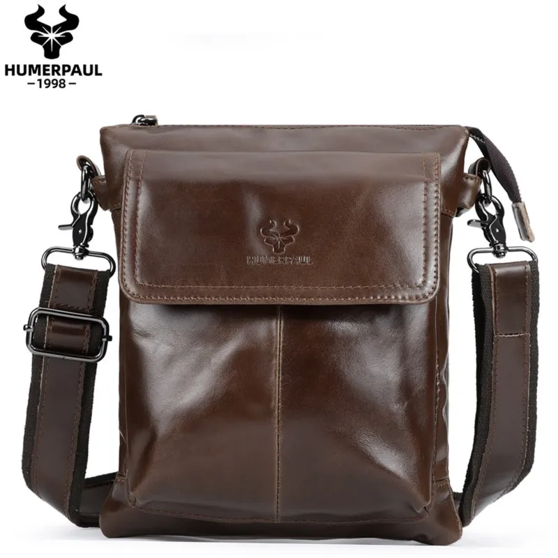 Men's Genuine Cowhide Business Commuting Crossbody Bag Large-Capacity Single-Shoulder Travel Work Bag Simple Design Bolso Hombre