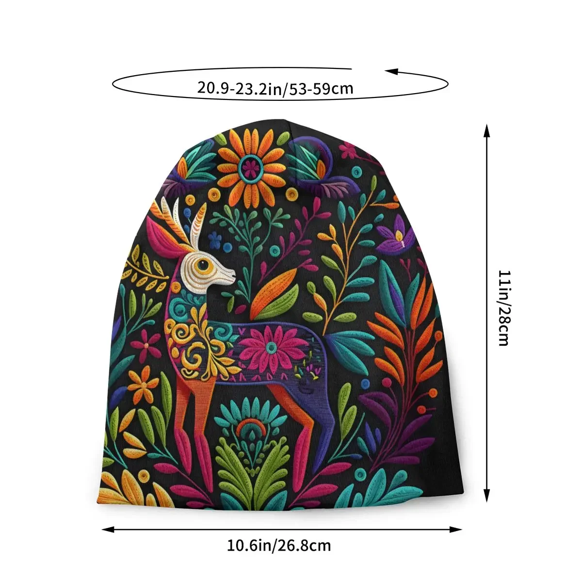 Skullies Beanies Caps Authentic Huichol Deer Flower Thin Hat Autumn Spring Bonnet Hats Men Women's Hip Hop Ski Cap