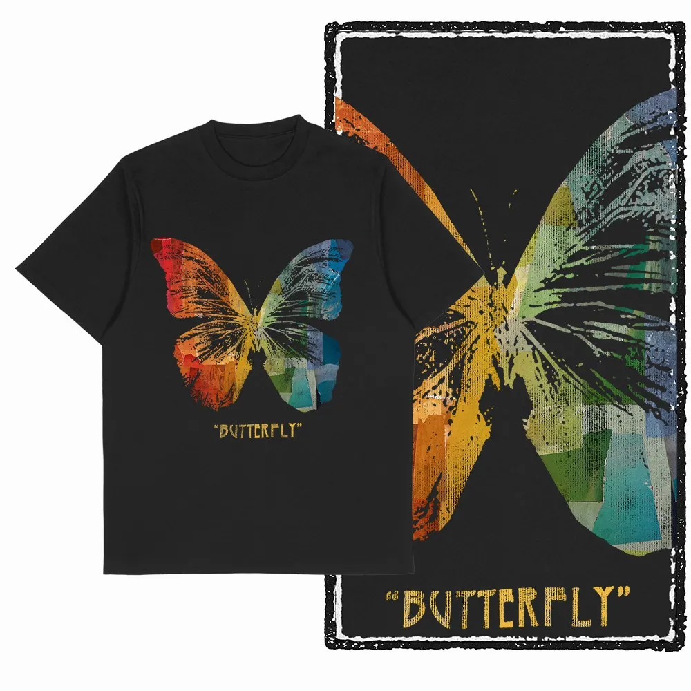 men's Butterfly Graphic Printed Tshirt Big Size Streetwear Short Sleeve Cotton Black Men T Shirt Cool Tee Shirts G08