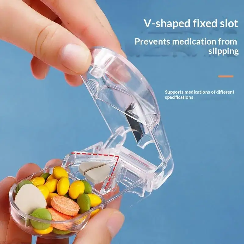 Food Grade Plastic Pill Cutter With Sharp Blade And Built In Storage Perfect For Travel Home Daily Medication Use