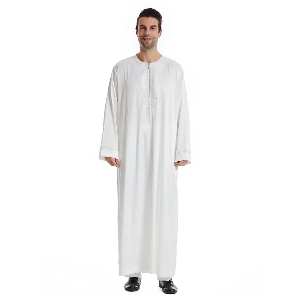 Dubai Turchia Musulmano Islamico Abbigliamento Uomo Cerniera Frontale Abito Maxi Abito Abaya Ramadan Eid Caftano Abaya Abito Jubba Thobe Costumi