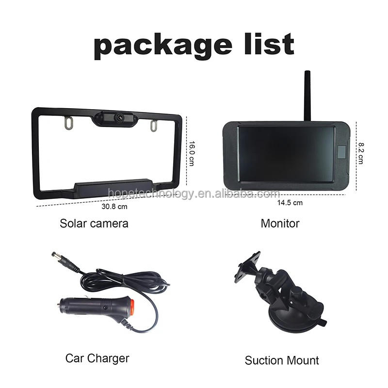 DIY 2,4 GHz Digital inalámbrico marco para matrícula sistema de cámara de respaldo Monitor de visión trasera de 5 pulgadas con energía Solar integrada
