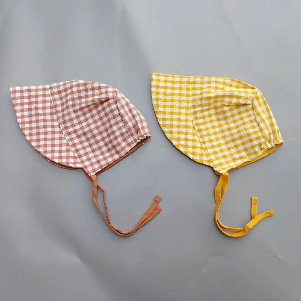 

New Double Sided Plaid Baby Bucket Hat Cotton Reversible Infant Sun Visor Cap Solid Color Kids Fisherman Caps Bonnet Summer