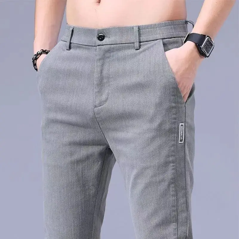 جديد 2025 الصيف رقيقة جديدة سراويل تقليدية الرجال سليم مستقيم جديد مطاطا الأعمال تمتد العمل التكتيكي طويل بنطال رياضي رجل