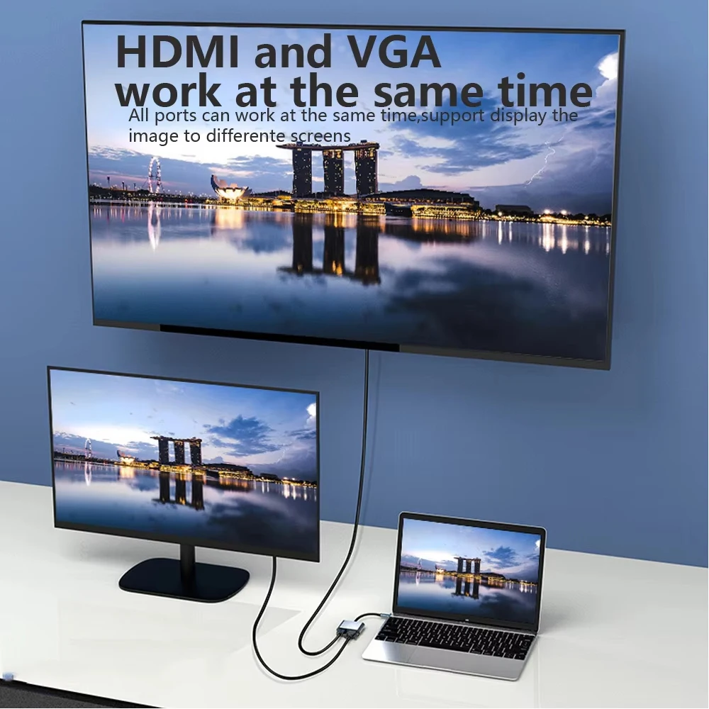 USB C To HDMI-Compatible VGA Type-C Digital AV Multiport Adapter Thunderbolt 3 Converter To 4K 1080P Fast Charging for MacBook