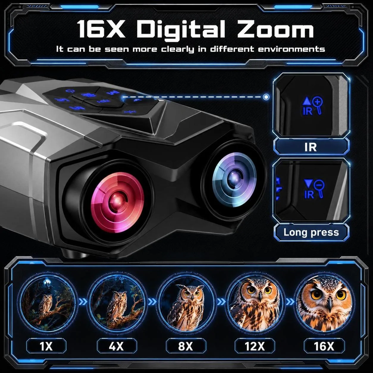 4K Night Vision Binoculars 16X Digital Zoom 4.5 Inch Screen Infrared Goggles Photo Video Hunting Wildlife Observation