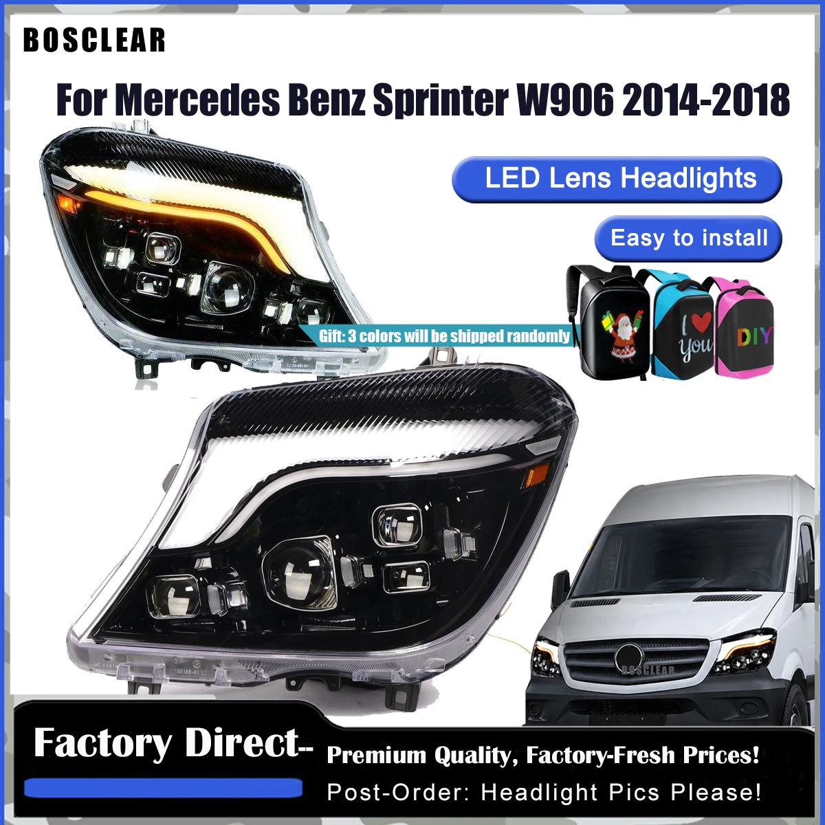 Headlamp For Mercedes Sprinter W906 2014 2015 2016 2017 2018 Headlight Assembly Projection Lens Dynamic Turn signal Accessories