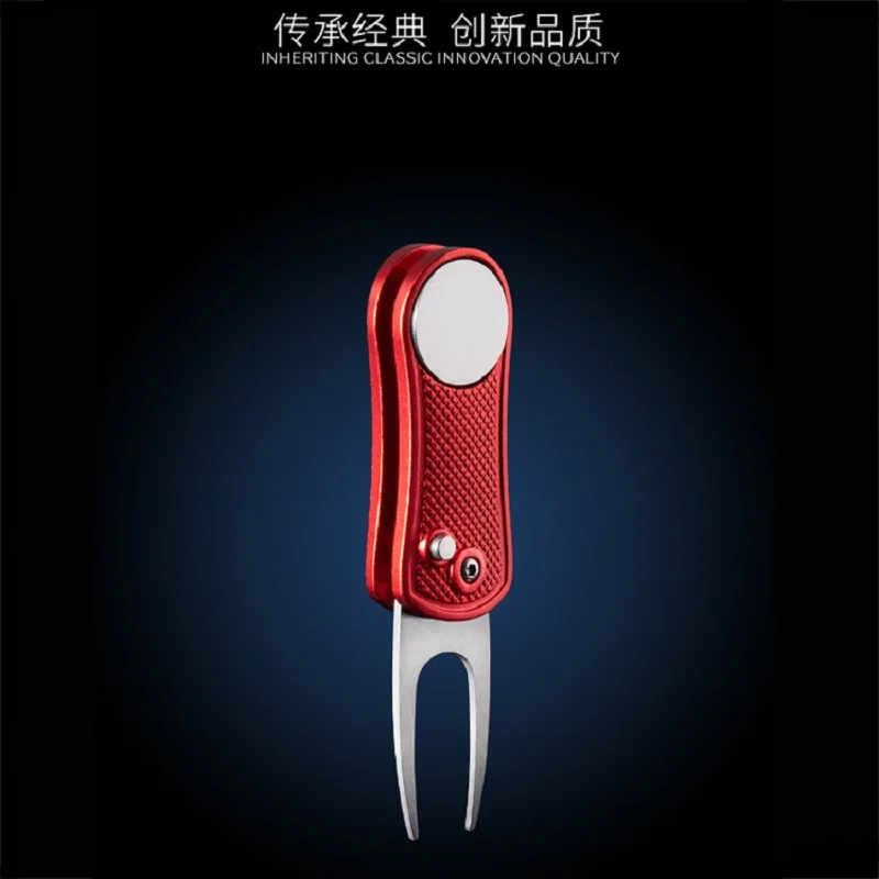 Stainless Steel Foldable Golf Divot Tool with Pop-up Button and Magnetic Ball Marker Multi-Colors Golf Ball Tool Pitch