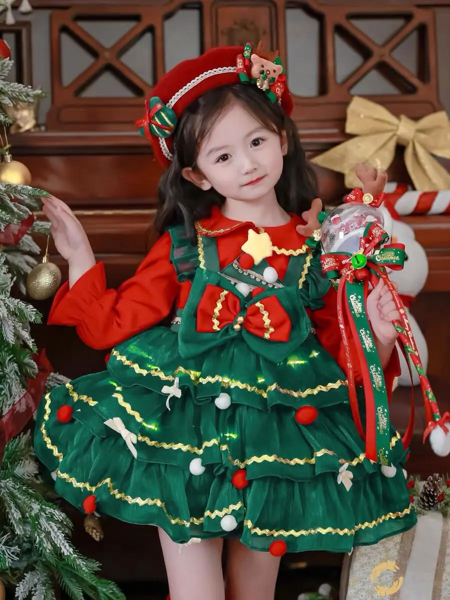 

Kids Clothes Warm Winter Girls Spanish Lolita Plus Velvet Christmas Sweet Princess Ball Gown Layered Birthday Party Eid Dress