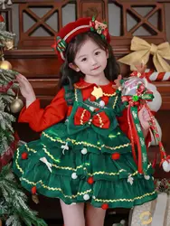 Kids Clothes Warm Winter Girls Spanish Lolita Plus Velvet Christmas Sweet Princess Ball Gown Layered Birthday Party Eid Dress