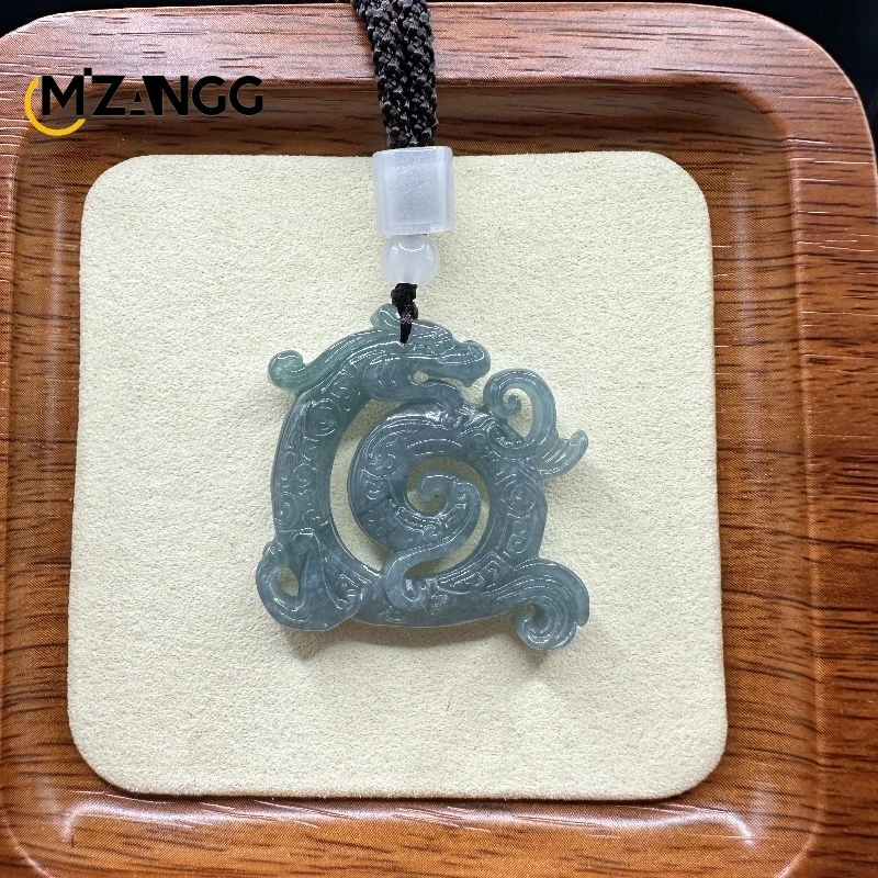 Natural Jadeite Hollow Dragon Pendant Exquisite Double-sided Carving Fashion Luxury Men's and Women's Necklace Jewelry Mascot