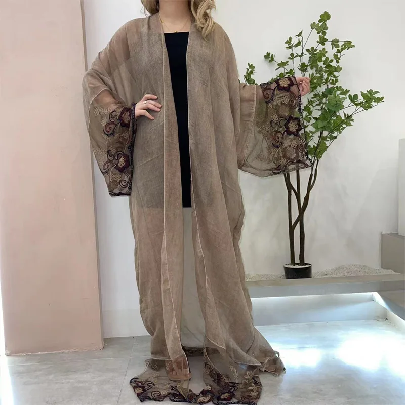 XIZEO Elegant Autumn Winter Women Cardigan Kaftan Transpare African Holiday Free Size Long Sleeve Party Wedding Gift Kimono