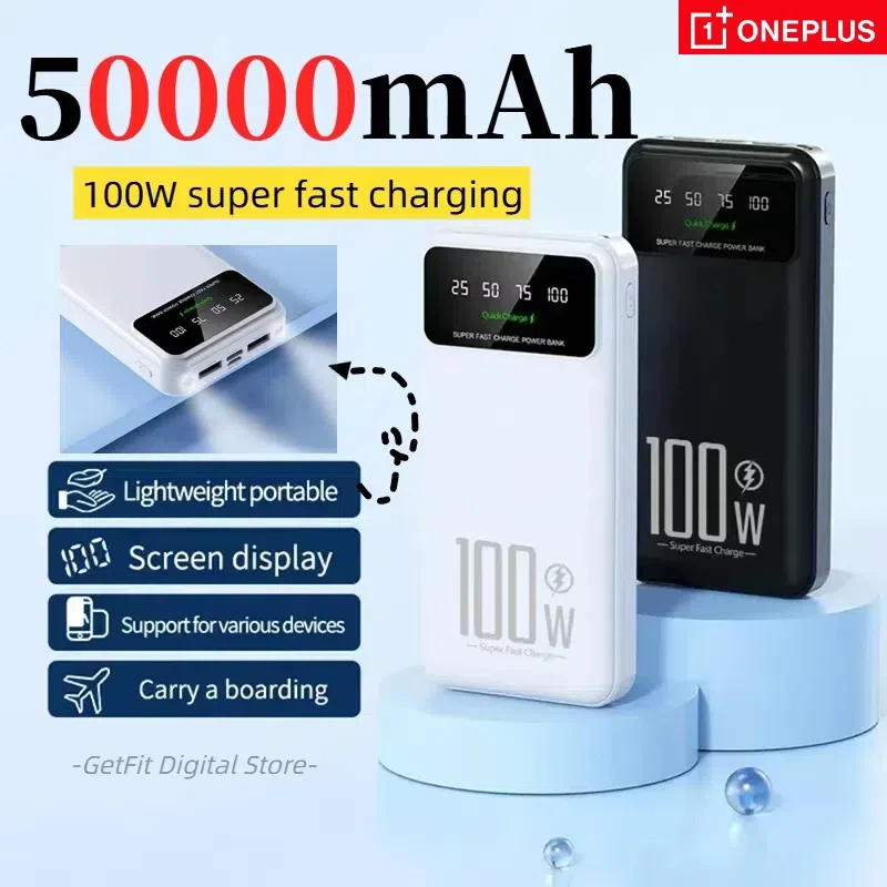 

ONEPLUS 50000mAh Portable High Capacity 100W Quick Charging Power Bank External Battery Pack Mobile Power For iPhone Huawei New