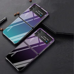 ZFlip4 Funda Flip Case for Samsung Galaxy Z Flip 4 3 2 1 Solid Color Gradient Pattern Tempered Glass Coque Phone Case Cover