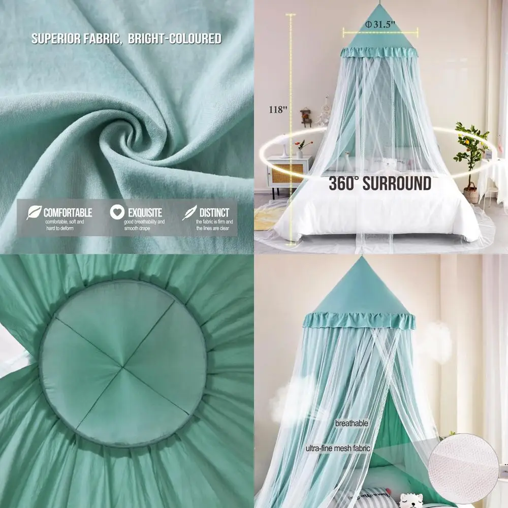 

Зеленый двухслойный балдахин для кровати «Мечта принцессы» для девочек, уголок для чтения, занавеска для кровати размера Queen