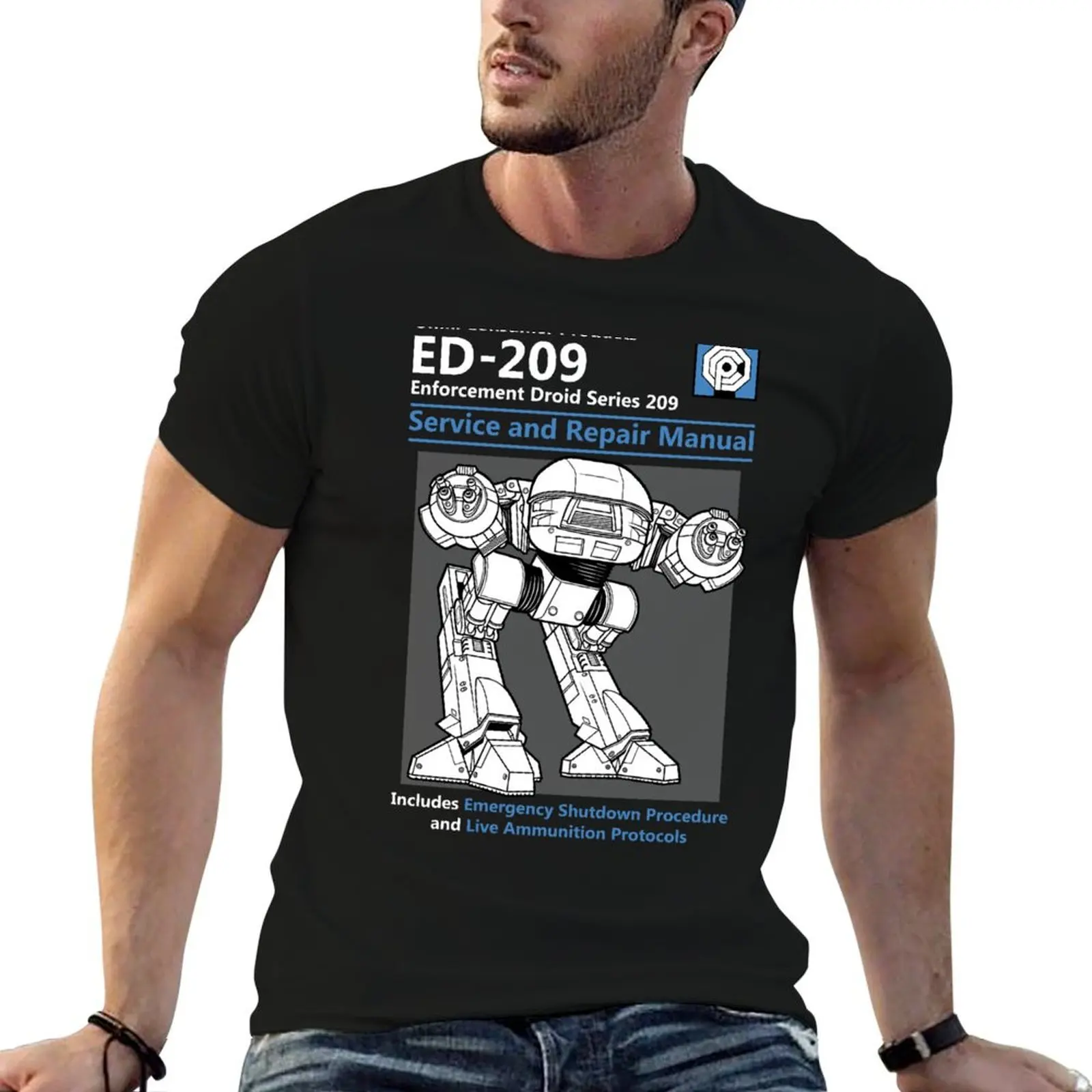 

cotton and brand Service T-Shirt 100% men luxury ED-209 Repair shirt t Manual 100% cotton tshirt