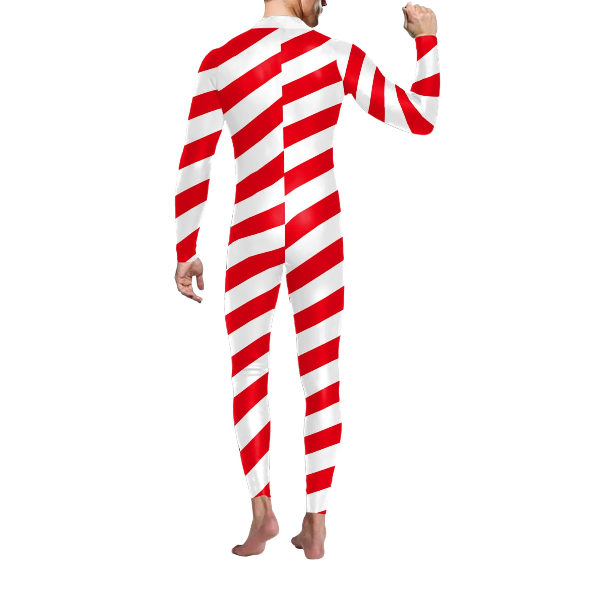 Red Candy Cane เครื่องแต่งกายผู้หญิงคริสต์มาสคอสเพลย์ Catsuit Jumpsuits Xmas Party เสื้อผ้าผู้ชาย Carnival Dress Up Zentai Bodysuits