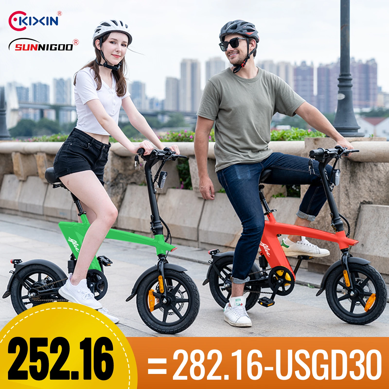 KIXIN SUNNIGOO Electric Fat Tire Bike 20MPH For Adults 40Miles Pedal-Assist 360Wh IPX6 Removable Battery 14 Folding Ebike