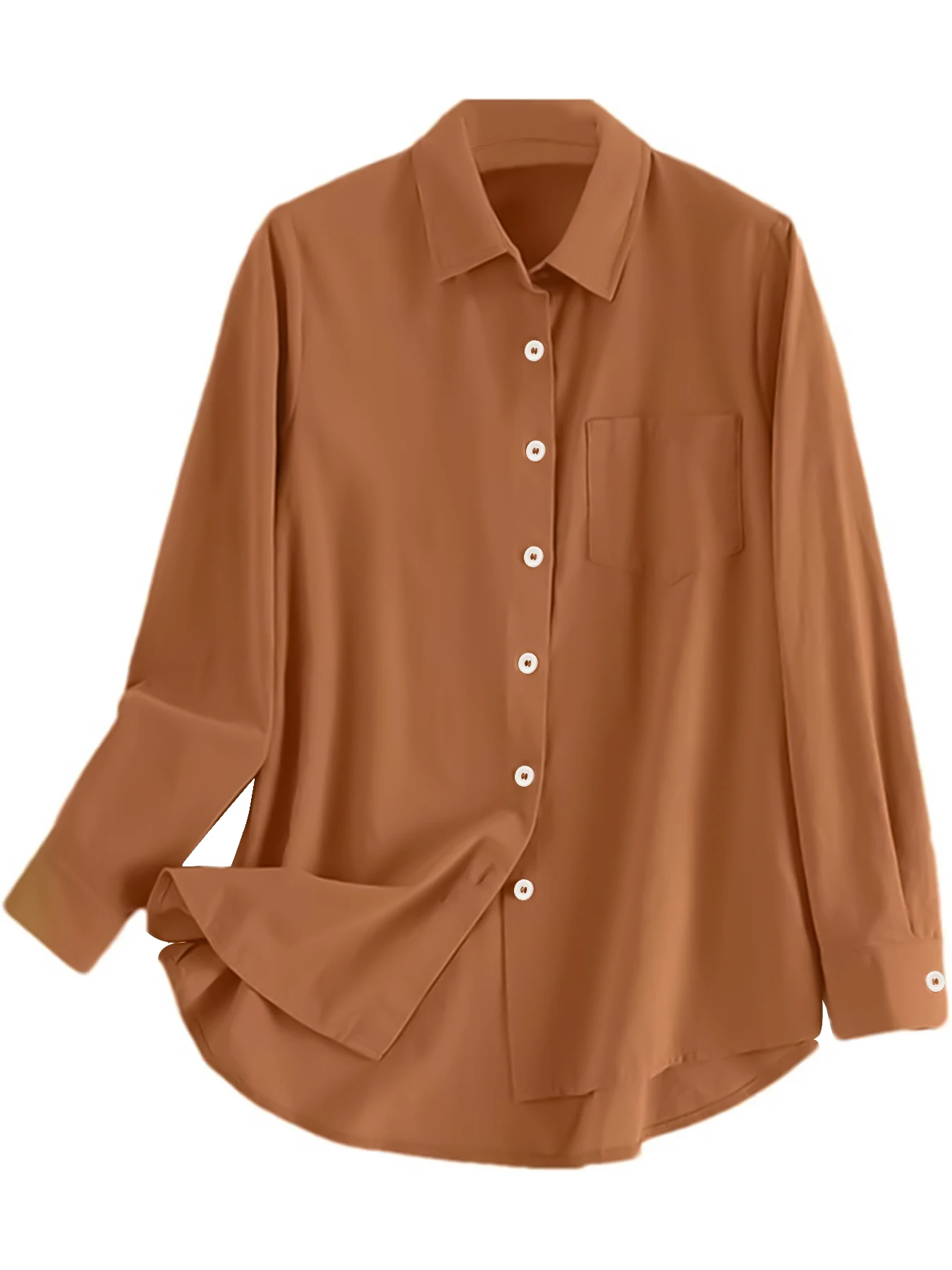 قميص نسائي كاجوال بياقة بسيطة بلون سادة وأنيق بأكمام طويلة