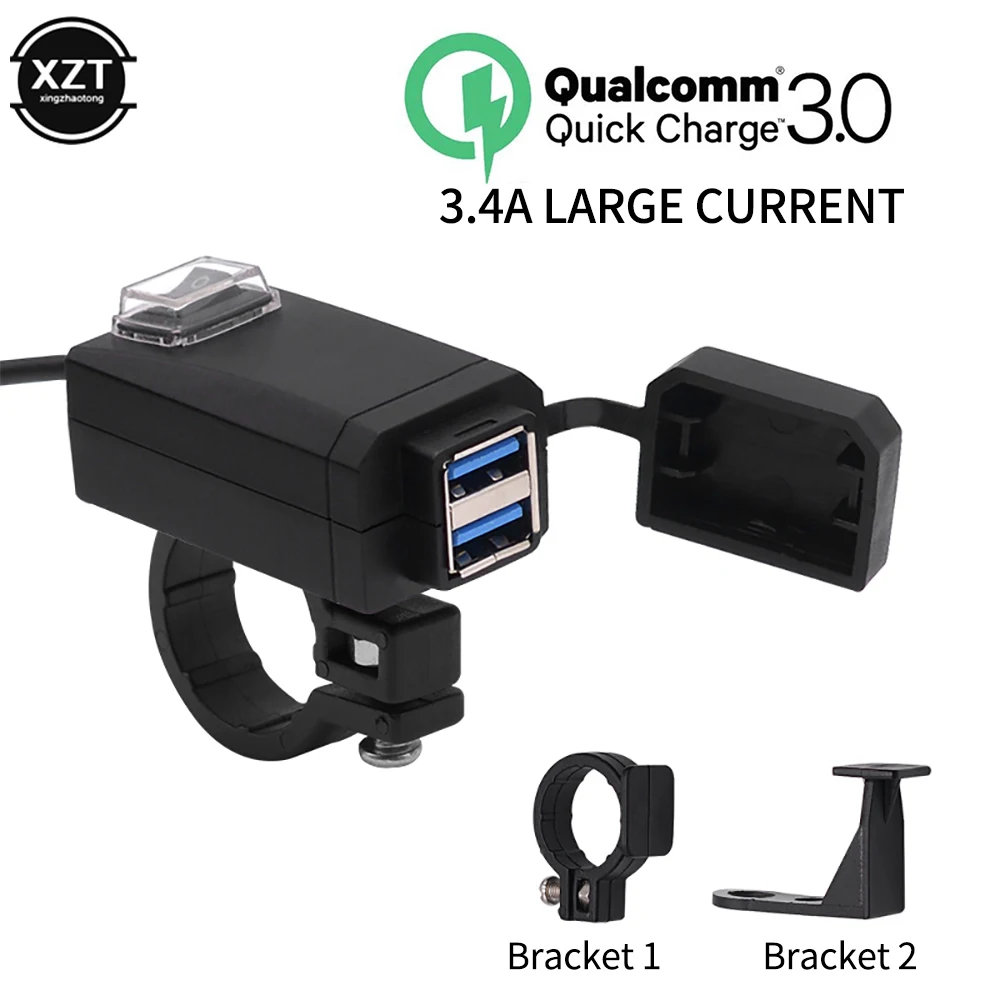 QC3.0 USB Motorcycle Socket Waterproof Dual USB Quick Change 3.0 5V Waterproof Power Supply Adapter For Phone Navigation