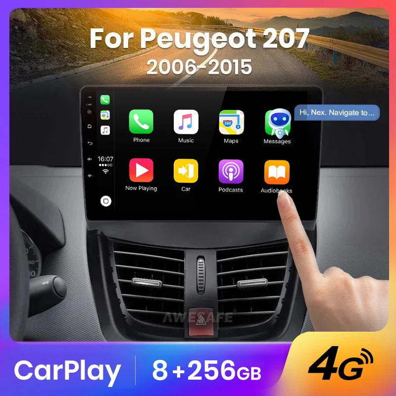 AWESAFE Wireless CarPlay Autoradio for PEUGEOT 207 207CC 2006-2015  Car Radio Multimedia Player Android Auto Stereo GPS