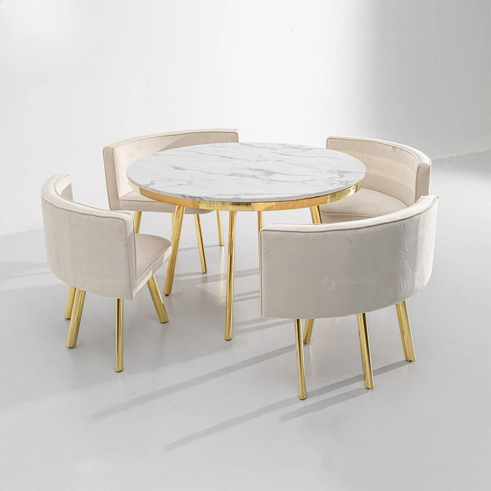 

Modern stainless steel dining table set Restaurant table and chairs Round stainless steel negotiation table and
