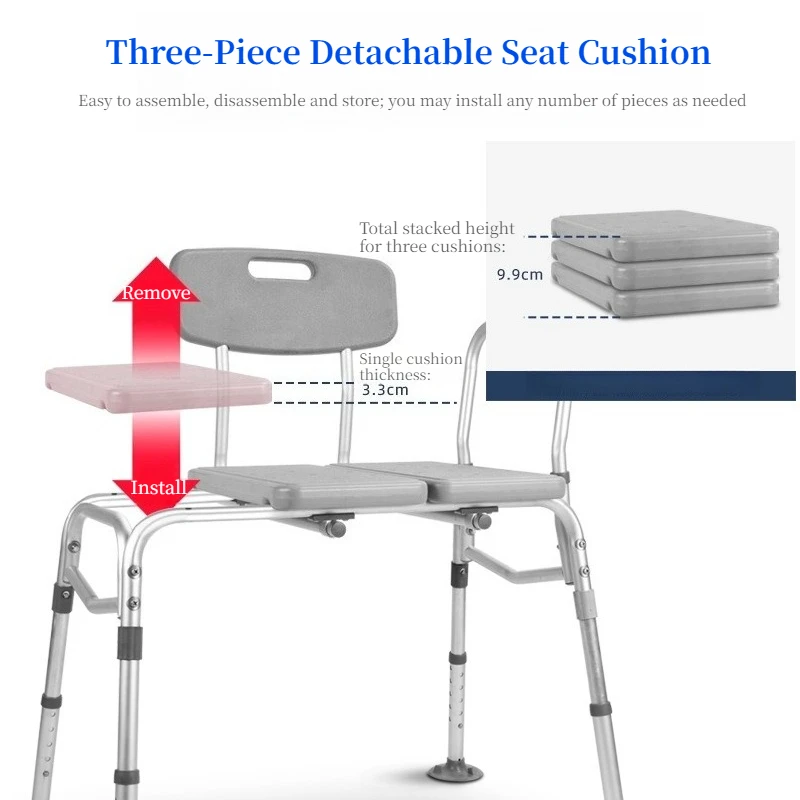 Three-Piece Removable Bathtub Transfer Shower Bench, 10 Height Adjustable Aluminum Bath Seat Max Load 150KG for Elderly Seniors