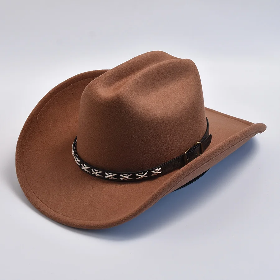 Chapeaux de Cowboy occidentaux Vintage à gros bords pour hommes et femmes, chapeau de Jazz en laine artificielle pour hommes et femmes