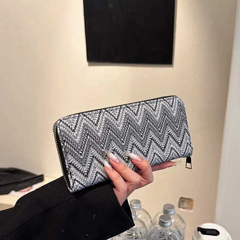 Fashionable Women's Wallet with Multicolor Stripe Pattern and Long Size Design Solid Color Purses for Women