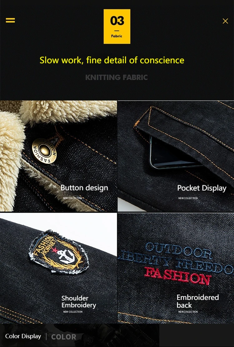 Modische Jeansjacke für Herren im Winter, warme Fleece-dicke Herrenjacke, lässige, lockere, einreihige Herrenbekleidung – Detail 13