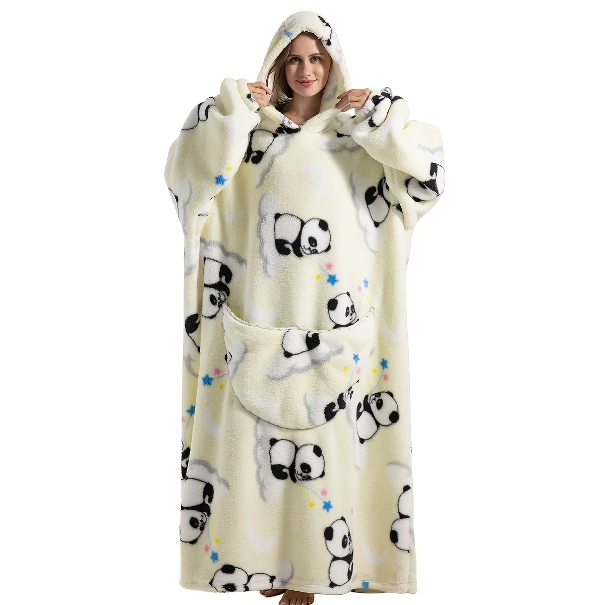 Wearable Blanket Shawl, Soft Warm Lamb Wool Shawl Hooded Blanket, Comfortable Hoodie With Large Pockets, Suitable For Both Women