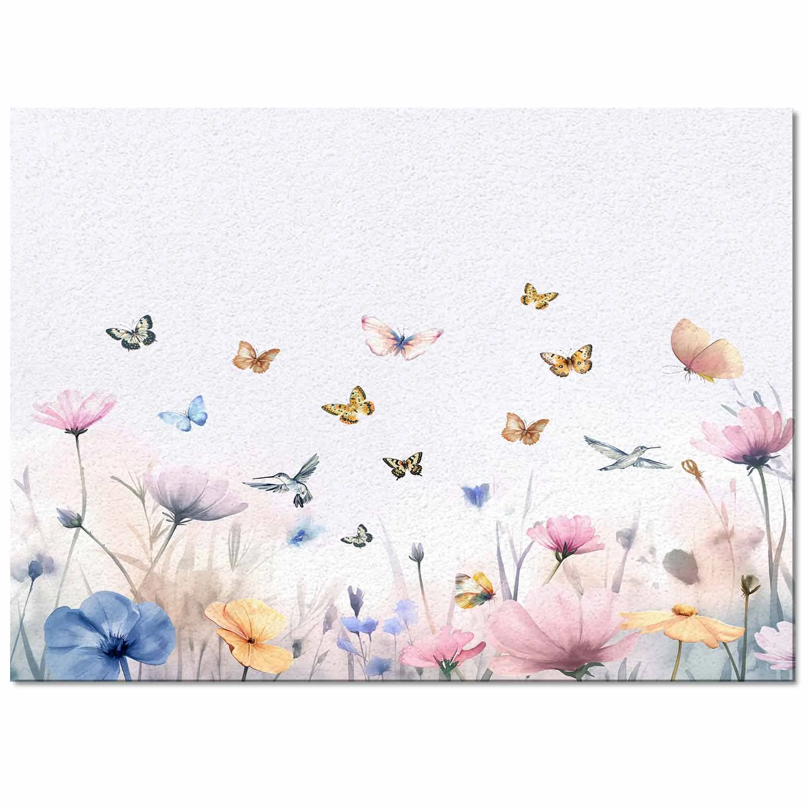 Butterfly Hummingbird Flower Watercolor Carpet For Home Living Room Bedroom Bedside Decor Large Area Rug Teen Room Decor Carpet