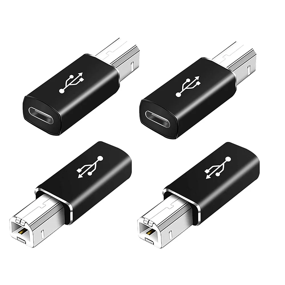 อะแดปเตอร์ USB C ถึง USB B 4 แพ็ค, อะแดปเตอร์ Type C ถึง USB MIDI สําหรับคอนโทรลเลอร์ Midi, คีย์บอร์ด Midi, อินเทอร์เฟซเสียง, สีดํา