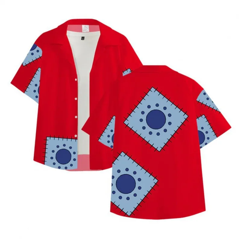 New Summer Men's One Piece Hawaiian Shirt Tropical Leaf Print Anime Kids Short Sleeve Casual Loose Beach Shirt Tops