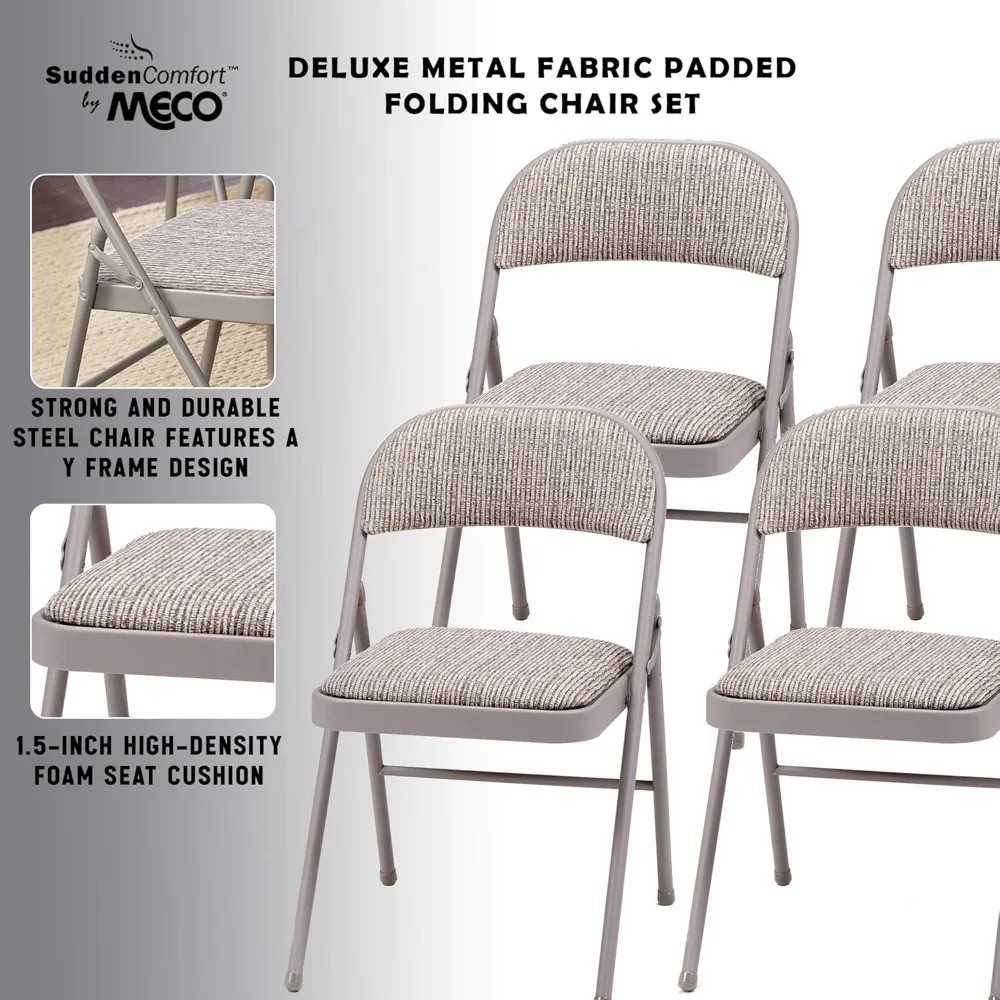 MECO Sudden Comfort Deluxe Portable Metal Fabric Padded Folding Chair for Home, Outdoor, and Office Use with Contoured Backrest,