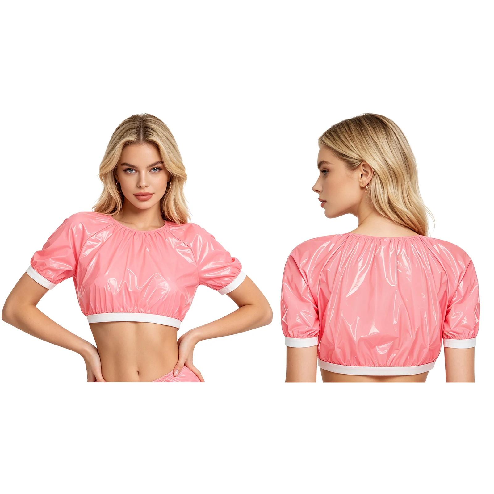 Women Waterproof Crop Top T-shirt Short Sleeve Pullover Tee for Special Needs Adaptive Swim Sports Rave Party Club Pole Dance