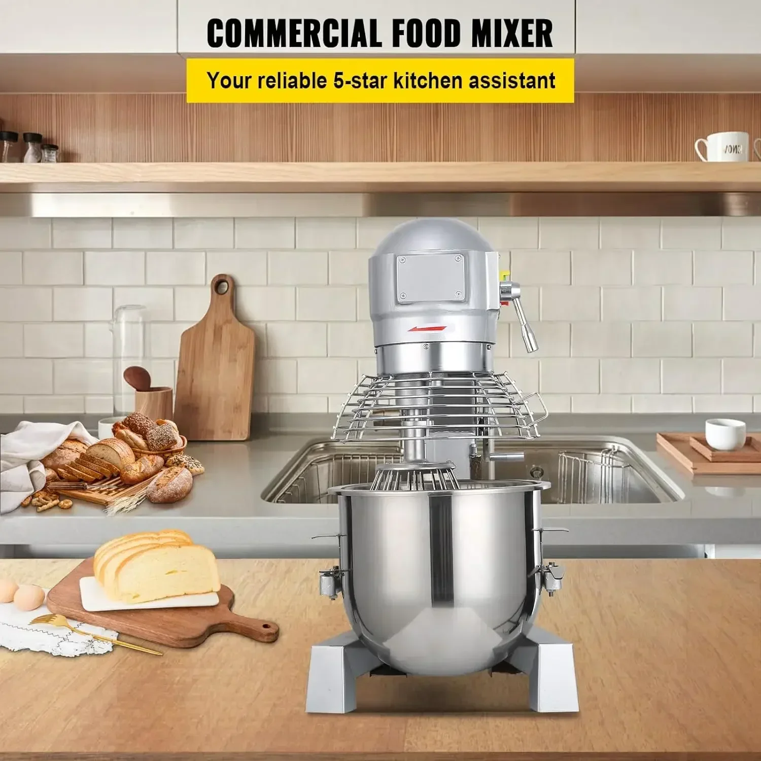 Happybuy-Commercial Food Mixer with Timing Function, Heavy Duty   Mixer, 500W Stainless Steel Bowl, 10Qt