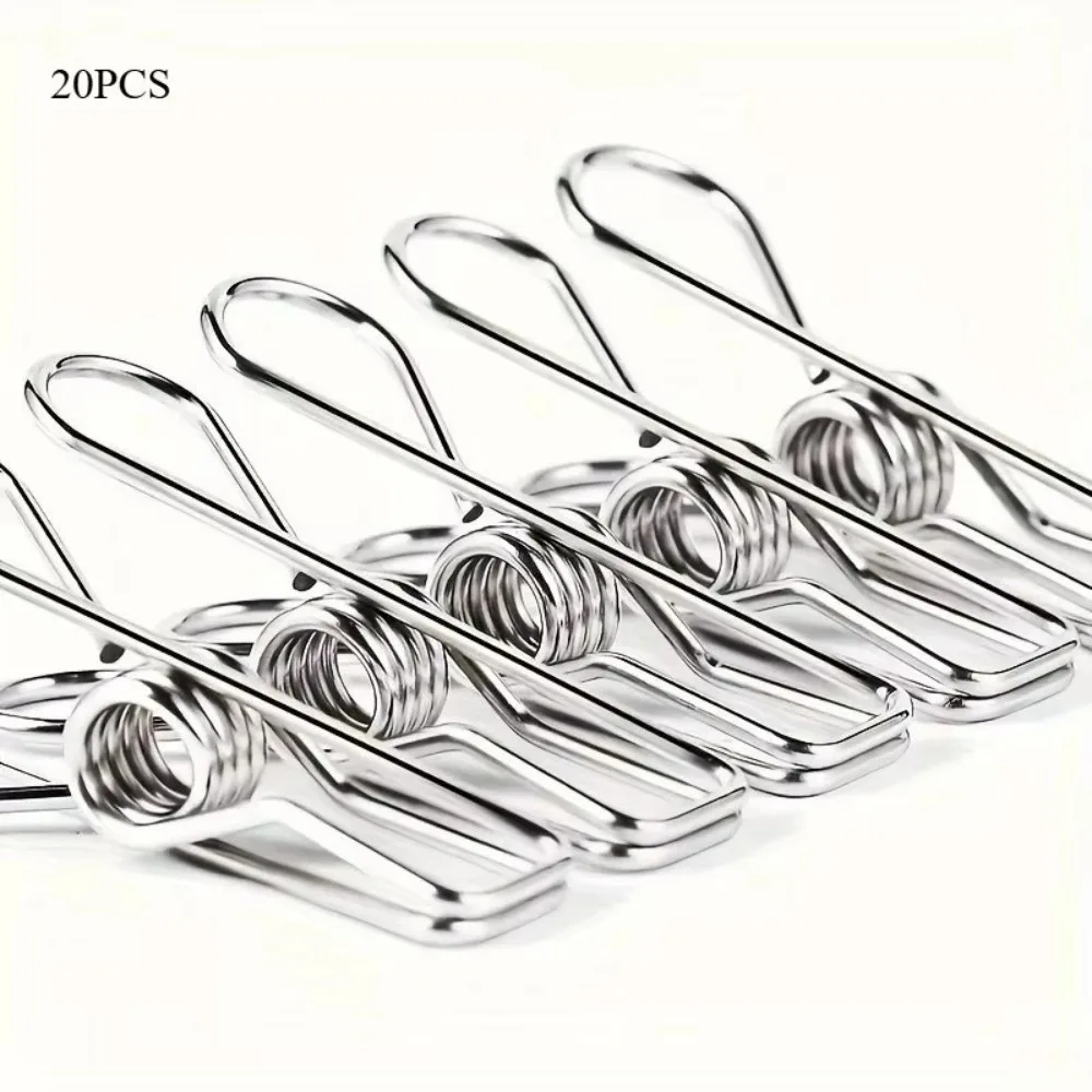 20pcs Multi-Purpose 5cm Clothes Pins Stainless Steel Rustproof Wire Clothes Pegs Spring Loaded Utility Clips Kitchen