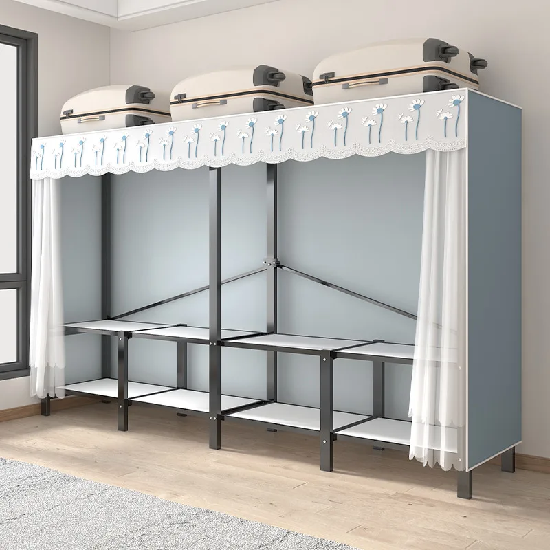 

Installation-free double cloth wardrobe household bedroom folding steel frame reinforced storage