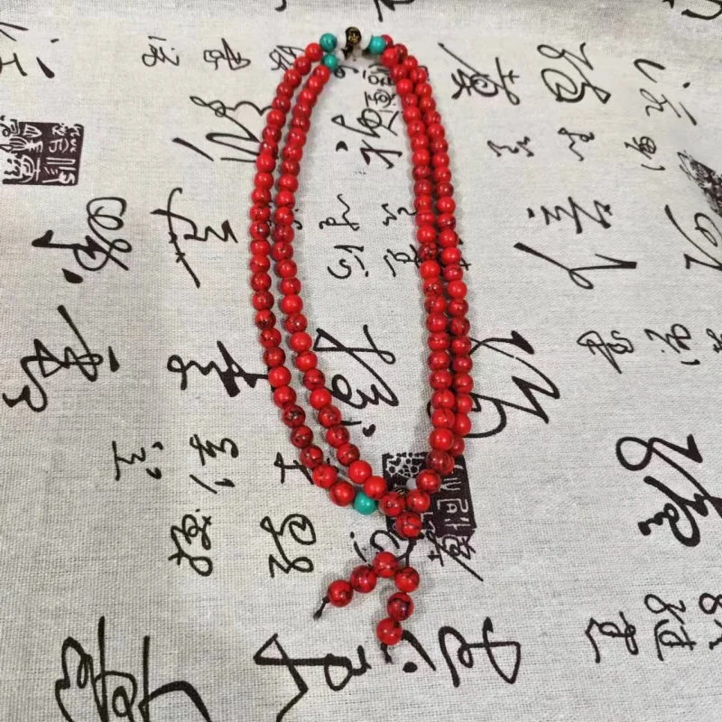 Natural Turquoise108Bracelet Optimization Red Turquoise Collectables-Autograph Rosary Hand Catenary Plate Play Long Necklace Fac