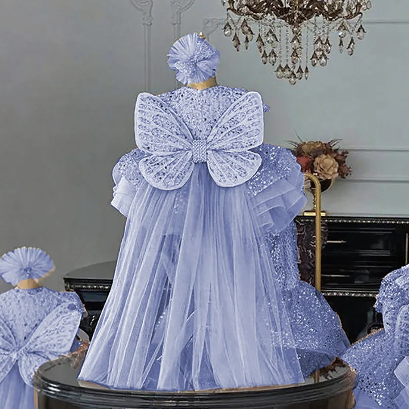 luxury dress for birthday Blue Luxury Princess Girl Dress for Birthday Party Pageant J190 Blue / child-14