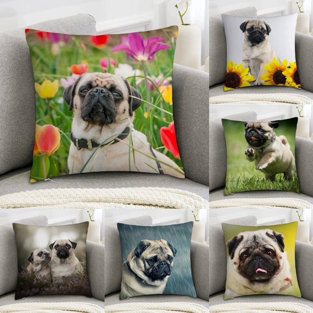 

Cute Pug Dog Pillow Case Sofa Decorative Home Double-sided Print Plush Square Throw Pillow Covers Cushion Decor Cover