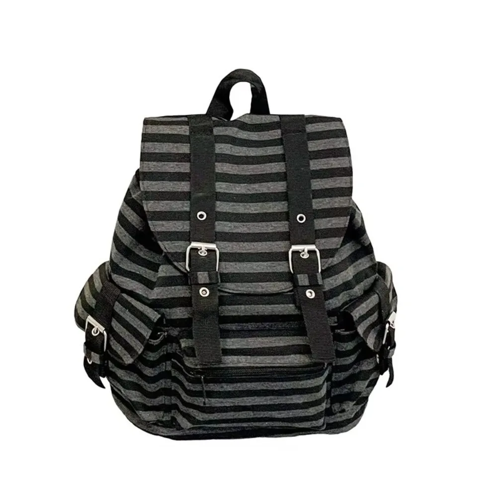 Fashion Large Capacity Striped Backpack Y2K Multi-pocket Students Schoolbag Korean Style Nylon Hiking Camping Bag Students