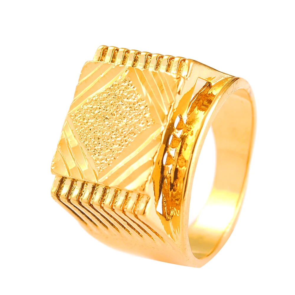 Peace Nicely Classic Women Mid-East Dubai  Arab Wedding Jewelry Gift Ethnic 24K Gold Plated Big Yarn-cuttingFingger Ring