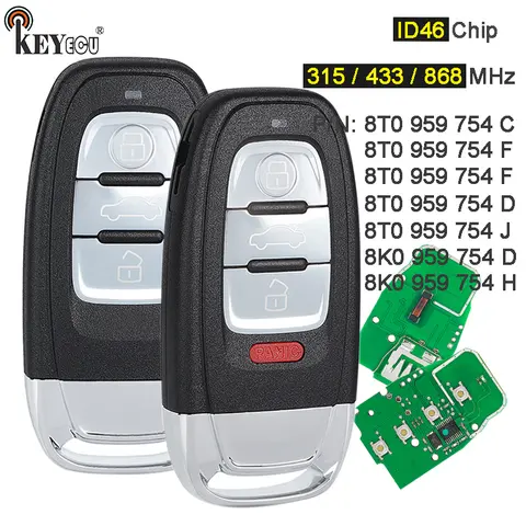 KEYECU 아우디 A4 A5 S4 S5 RS4 A7 A8 Q5 Q3 2008-2018 용 원격 키 포브, 315 / 433 / 868MHz P/N: 8K0 959 754 E/ D/ H/ J/ G