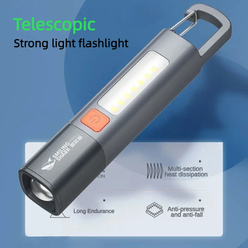 

Telescopic Strong Lighting ABS Flashlamp USB Charging Portable Outdoor Small Flashlight Camping Hanging Lamp Focus COB Side Lamp