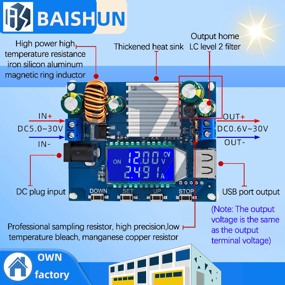 DC-DC DC 5-30V to DC 0.6-30V 4A 35W Step Up/Down Boost Buck CC CV Regulated Adjustable Power Supply Module Solar Charger SK35L